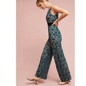 New Anthropologie ML Monique Lhuillier Lace V-Neck Jumpsuit $350 SIZE 10 Green